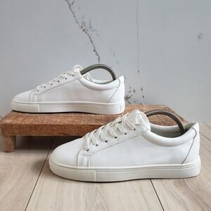 Primark Mens White Leather Sneakers Size 8 Lace Up Casual Low Top